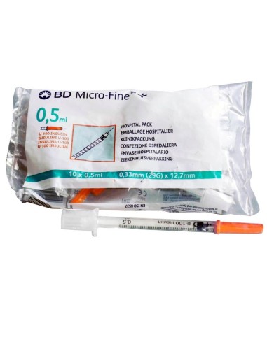 SERINGA 0,5 ML. AGULHA DE INSULINA MICROFINA 29G U-100 SACO 10 UNID