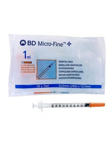 SERINGA 1 ML. AGULHA MICROFINA DE INSULINA 29G U-100 SACO 10 PCS