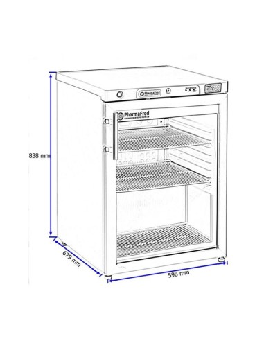 FRIGORÍFICO DE FARMÁCIA -2º + 8º, PHG 200 DIN STANDARD E PORTA DE VIDRO
