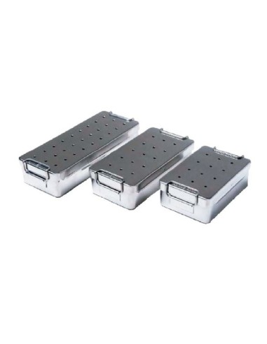 CAIXA DE INSTRUMENTOS AÇO INOX. TAMPA PERFURADA 30 x 15 x 5 com pegas