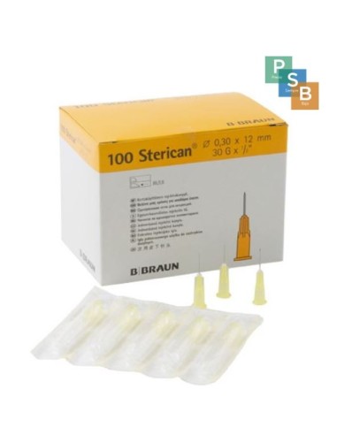 AGULHA 12mm X 0,3mm 30G 1/2" CAIXA 100 pcs. (amarelo) BRAUN MEDICAL