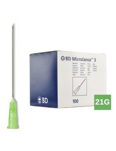 AGULHA 0,8mm X 25mm, 21G 1" LUER BOX 100 pcs. (verde) BD
