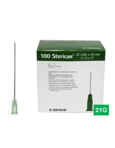 AGULHA 0.8mm X 50mm, 21G 2" LUER BOX 100 pcs. (verde) BRAUN MEDICAL