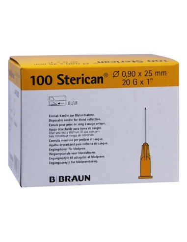AGULHA 25mm X 0,90mm 20G 1" CAIXA 100 pcs. BRAUN MEDICAL