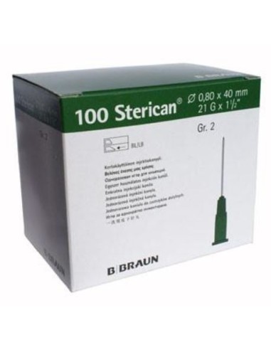AGULHA 0,8mm X 40mm, 21G 1 1/2" CAIXA 100 pcs.. (Verde) BRAUN MEDICAL