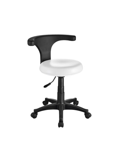 BANCO ERGONÓMICO DE PODOLOGIA BRANCO MODELO "ERGO". BASE COM RODÍZIOS. ENCOSTO RO