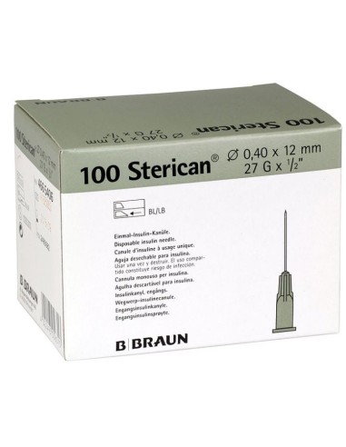 AGULHA 0,4 mm X 12 mm, LUER 27G 1/2" CAIXA 100 pcs. (CINZA) BRAUN