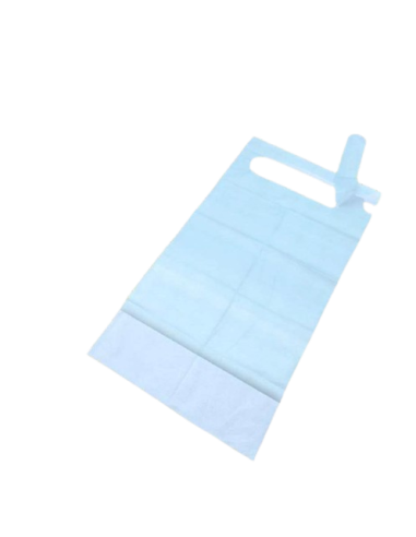 Babete azul descartável 37x63 cm. com saco de bolso 100 unidades