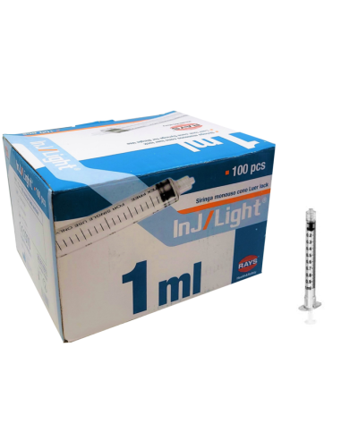 JERINGA 1 ML. TRES CUERPOS LUER LOCK RAYS CAJA 100 UDS.
